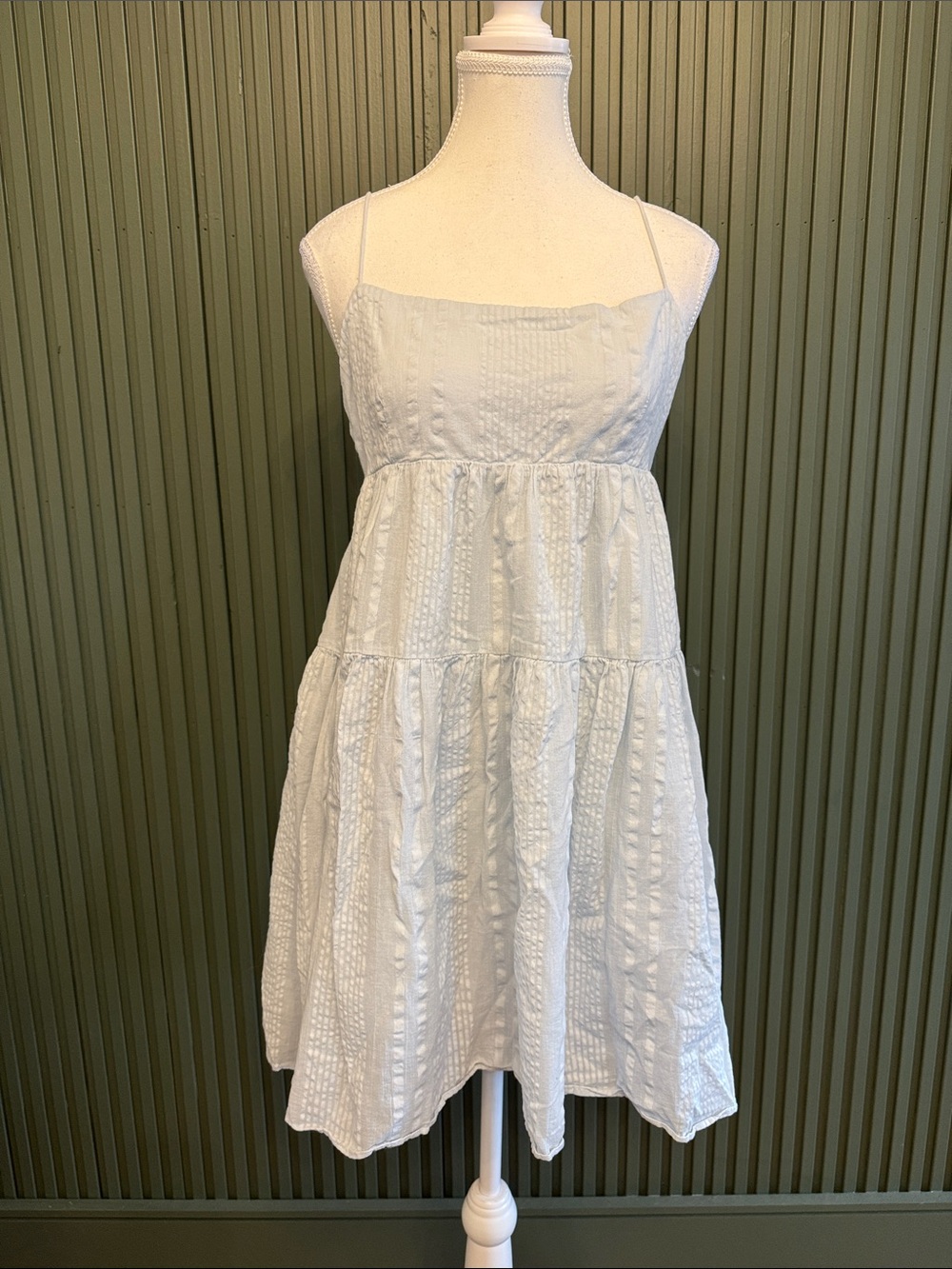 White Textured Tiered Spaghetti-Strap Dress